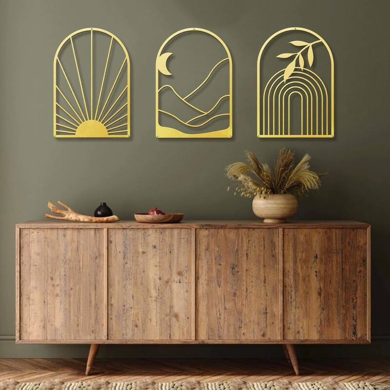 Bohemian Metal Wall Art, Modern Abstract Line Wall Decor for Living Room, Bedroom and Bathroom