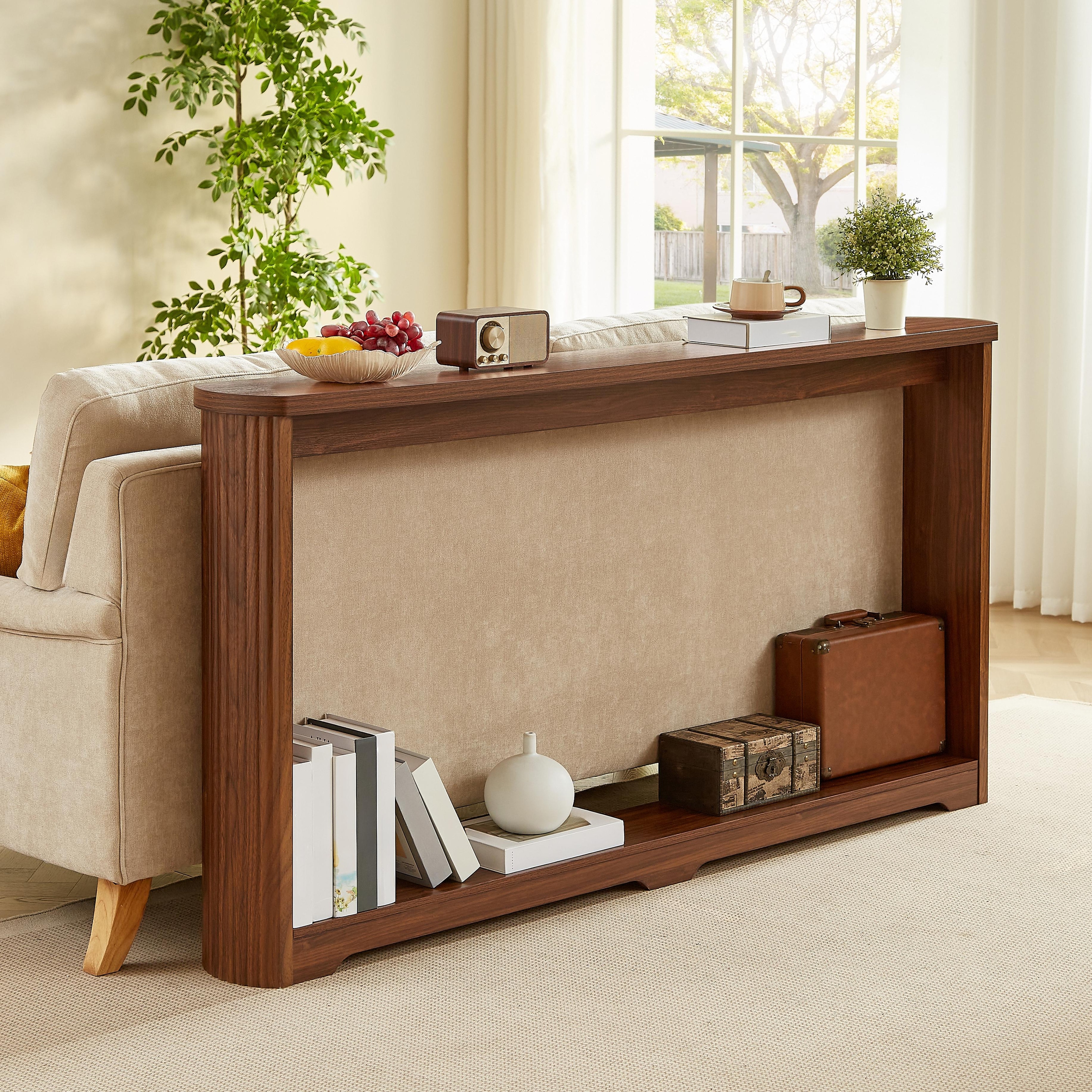 Console Table Side Table with Bottom Shelf, Rustic Side Table Hallway Table Walnut Entryway Table for Living Room