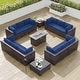 preview thumbnail 21 of 28, Kullavik 15PCS Outdoor Patio Furniture Set with Fire Pit Table & Glass Top Coffee Table Navy Blue