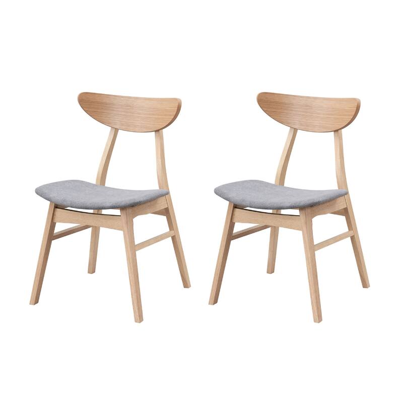 2-Piece Dining Chair Set, Comfortable Polyester Upholstered Wooden Chairs for Kitchen or Restaurant - Oak