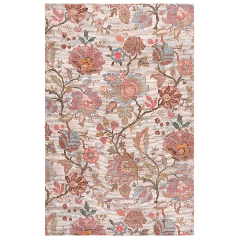 SAFAVIEH Handmade Saffron Aniko Jute & Chenille Rug - Ivory/Pink - 6' Square