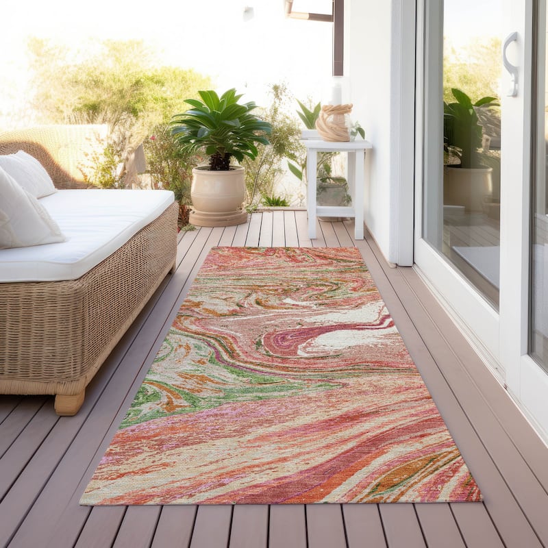 Machine Washable Indoor/ Outdoor Abstract Brushstroke Chantille Rug
