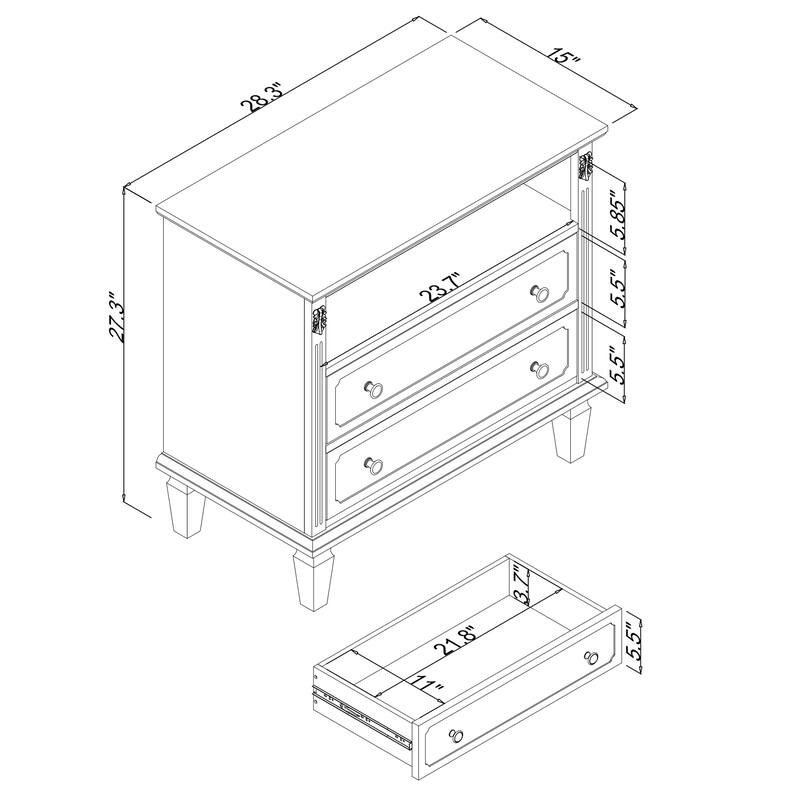 2 Drawers Dresser Nightstand with Charging Station