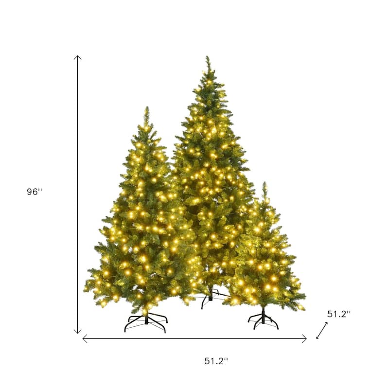 HomeRoots Three Piece Pre Lit Extra Full Frosted Pine Christmas Tree Set - Green - 51.20 in. x 96.00 in. x 51.20 in.