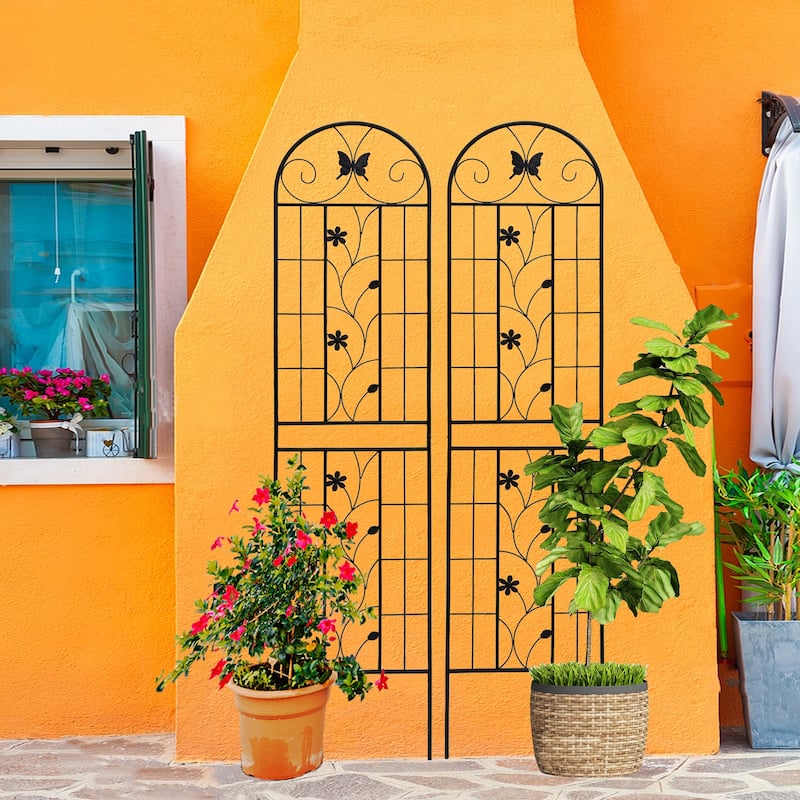 Anmytek Iron Plant Trellis White Decorative Climbing Plant Stand Garden Balcony Decor - Black