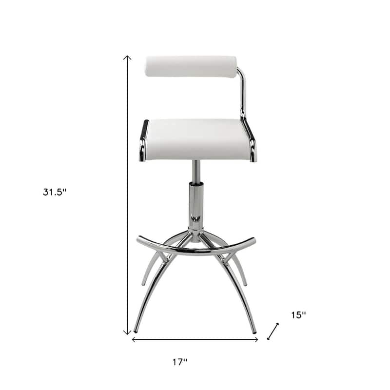 HomeRoots Set of Two White and Silver Metal and Faux Leather Low Back Adjustable Height Bar Chairs