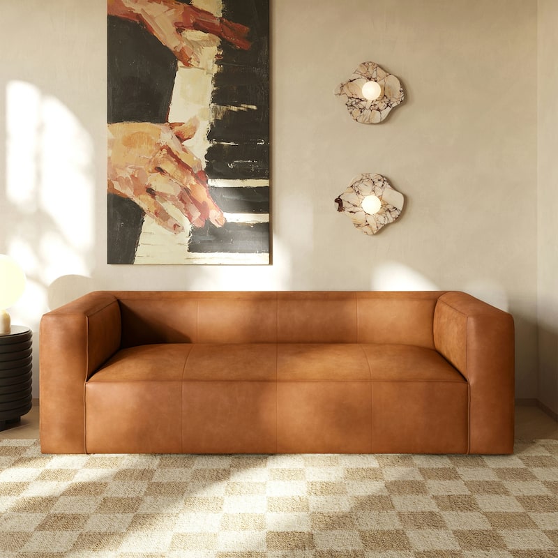 Poly & Bark Piazza 95" Sofa in Saddle Tan - Full Grain Genuine Italian Leather