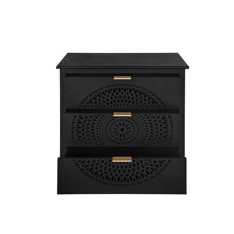 3-Drawer Storage Cabinet with Pine Legs & Metal Handles for Entryway or Bedroom Organization
