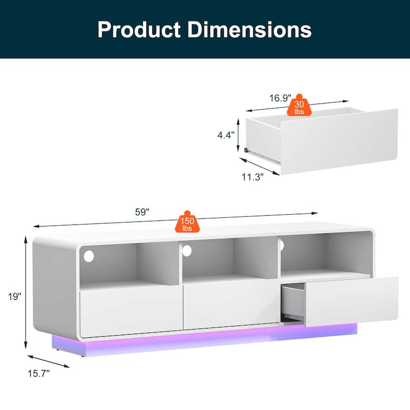 Modern 59-inch TV Stand with LED Lights & Storage