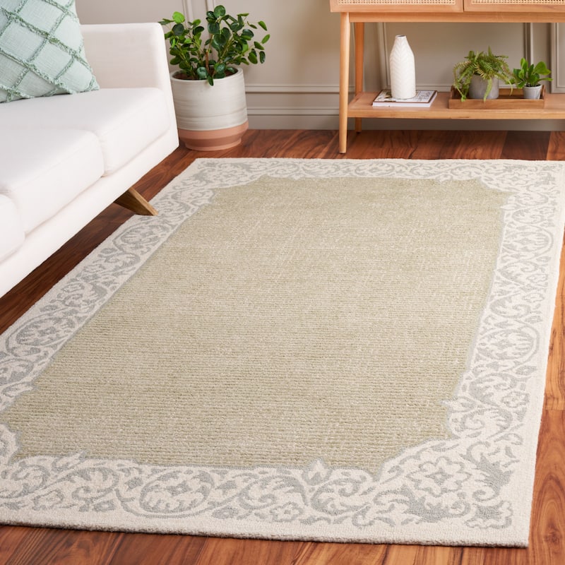 SAFAVIEH Handmade Ebony Snaedis Floral Wool Rug - 6' Square - Beige/Green