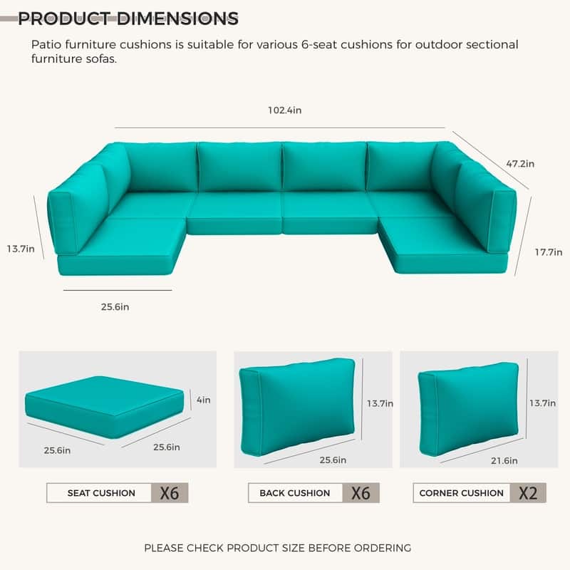 14 Piece Outdoor Furniture Replacement Cushions,Patio Seat Cushions