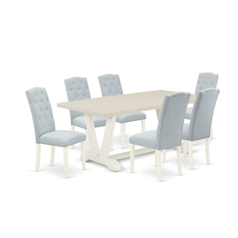 East West Furniture Dining Table Set- a Kitchen Table and Baby Blue Linen Fabric Parsons Chairs, Off-White(Pieces Options)