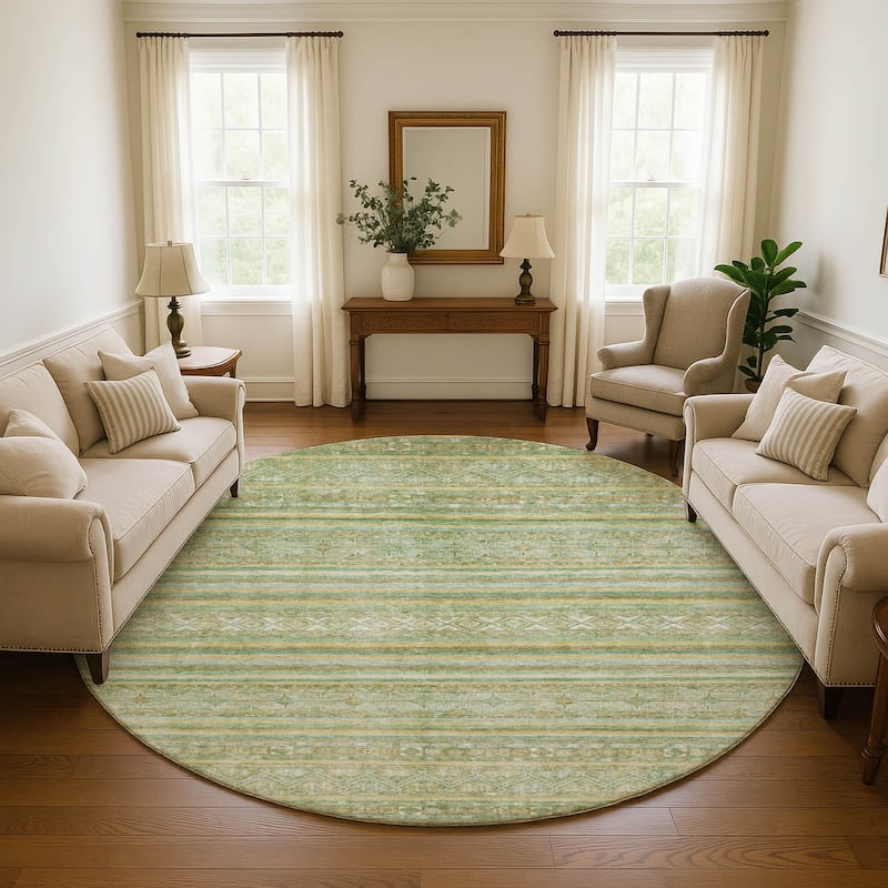 Premium Washable Super Soft Global Stripes Mayfield Rug - Green - 8' x 8'