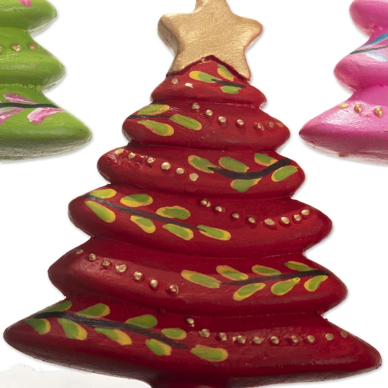 Novica Handmade Colorful Evergreens Ceramic Ornaments (Set Of 6)