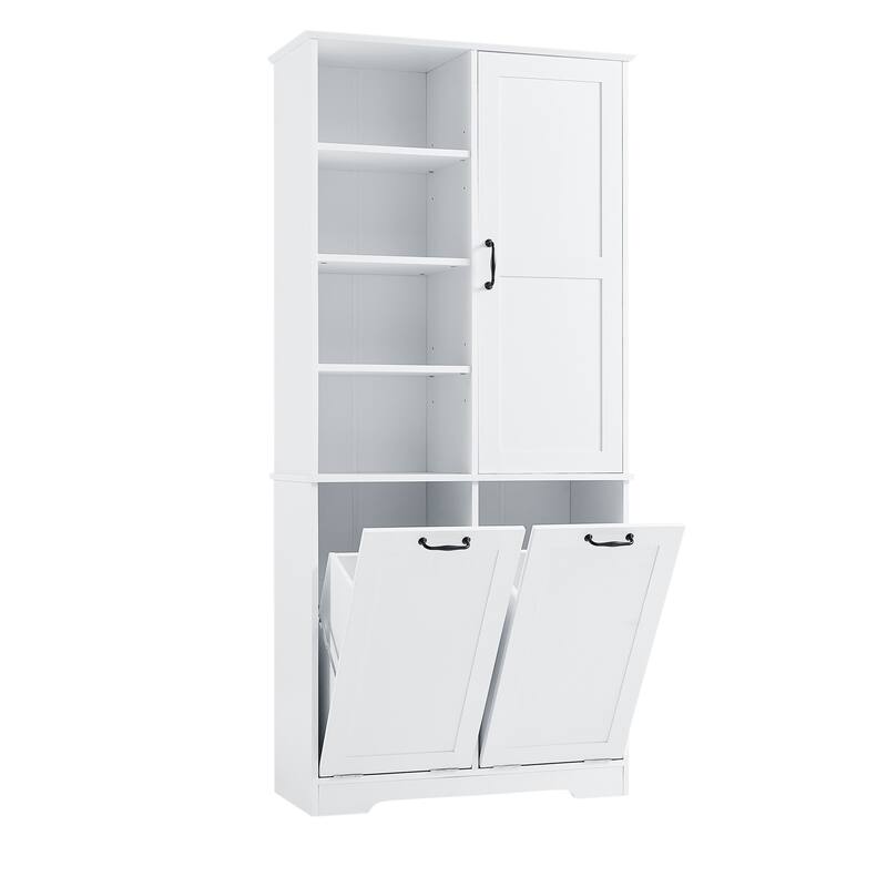 Roomfitters 68" Tall Bathroom Storage Cabinet with Dual Tilt-Out Laundry Hampers
