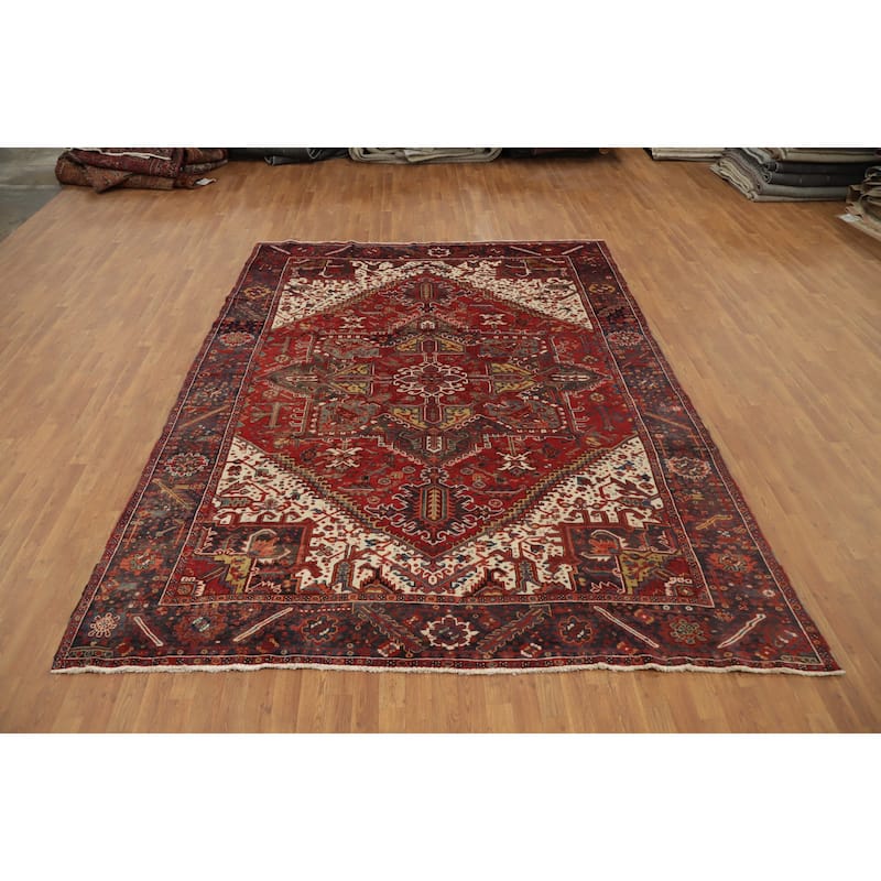 Hand Knotted Oriental 100% Wool Carpet Traditional Medallion Red Heriz Area Rug - 11' 2'' X 8' 5''