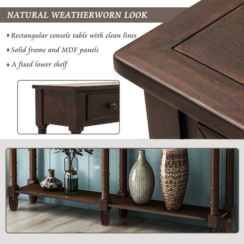 Console Table Sofa Table with 2-Drawers and Bottom Shelf