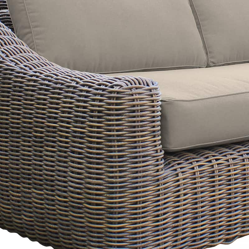 Verano Brown Wicker and Acacia Wood Deep Seating 81" Outdoor Sofa with Cushions