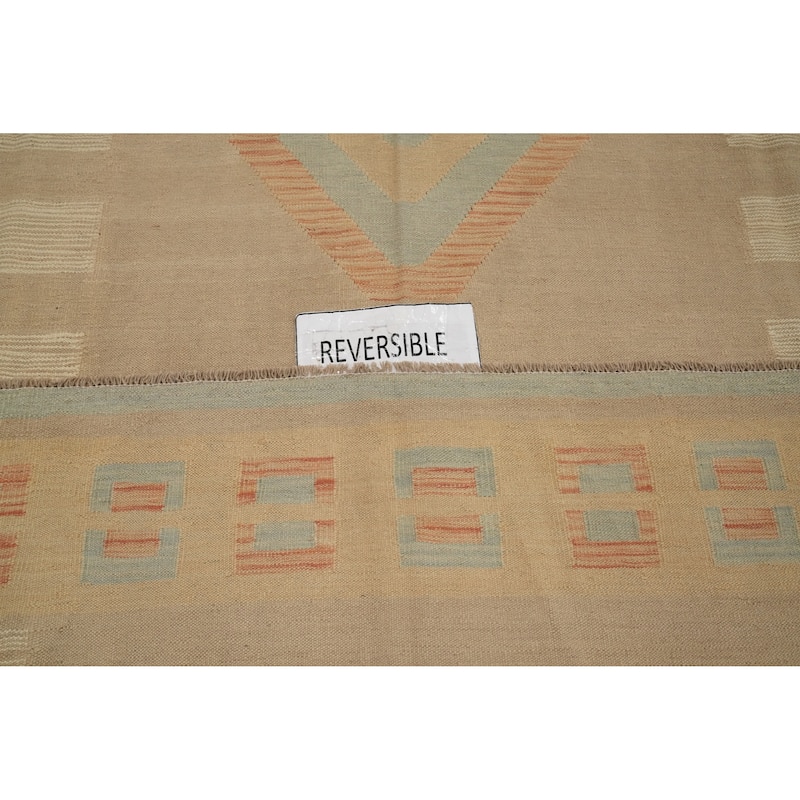 Hand Woven Oriental 100% Wool Carpet Southwestern Tribal Brown Kilim Area Rug - 11' 4'' X 7' 9''