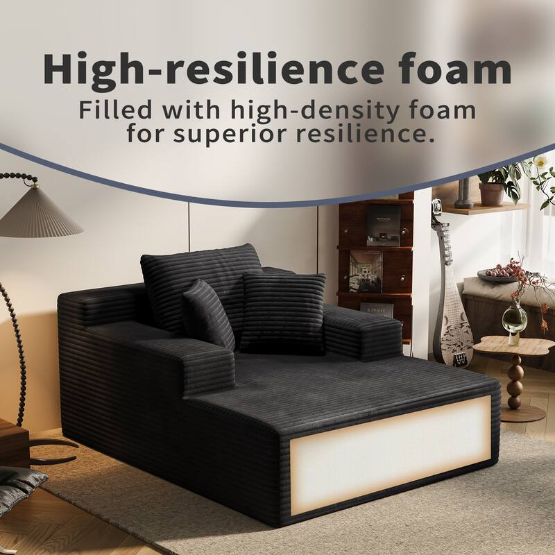 64.96" Chaise Lounge Chair Sofa Bed, Deep-Seat Corduroy Upholstered Couch, Living Room Sleeper