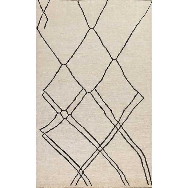 Vegetable Dye Moroccan Contemporary Area Rug Hand-knotted Wool Carpet - 6'5" x 9'9"
