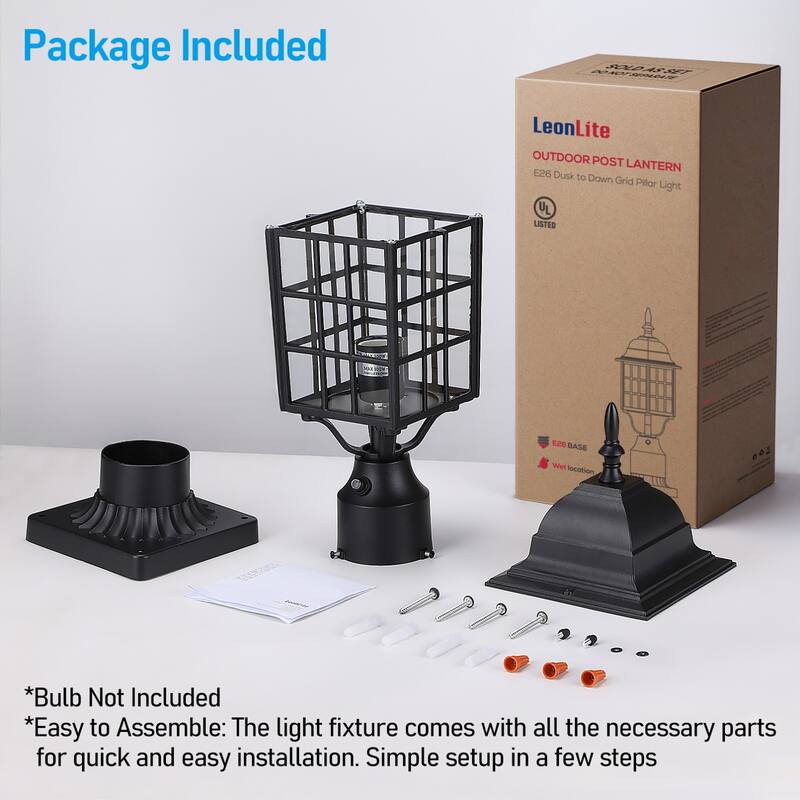 Dusk to Dawn Outdoor Post Lantern, Clear Glass Exterior Post Light - 2PACK