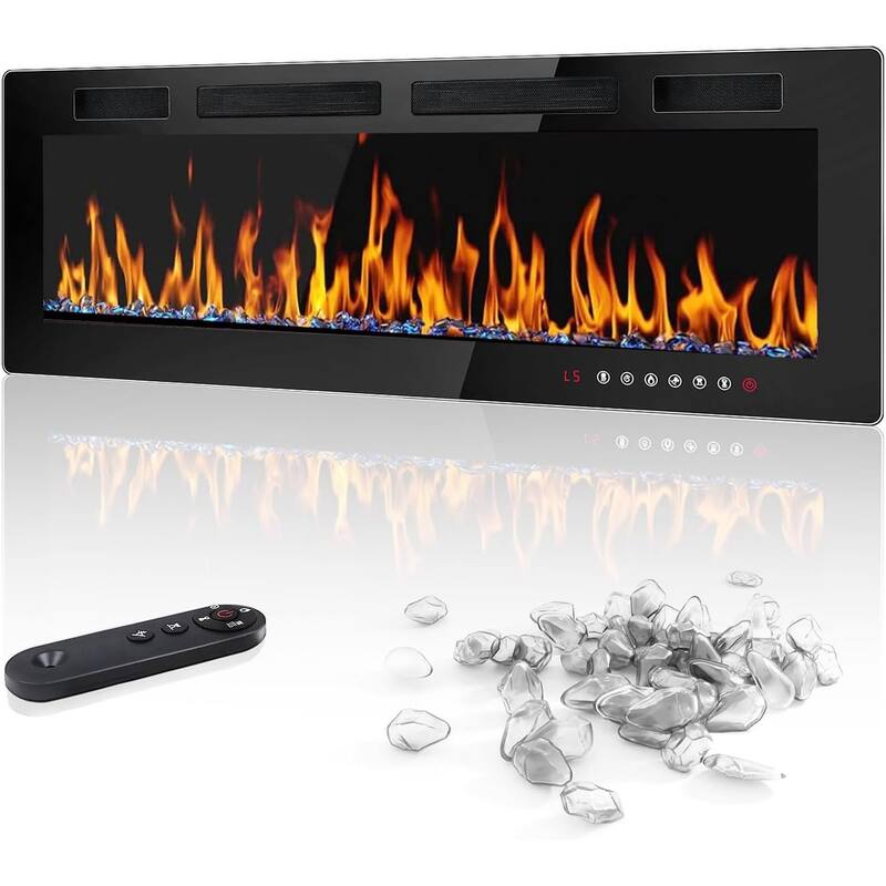 BOSSIN Electric Fireplace - Recessed or Wall Mounted Heater, 750/ 1500W, Adjustable Flame, Remote & Touch Control, Timer - 30INCH