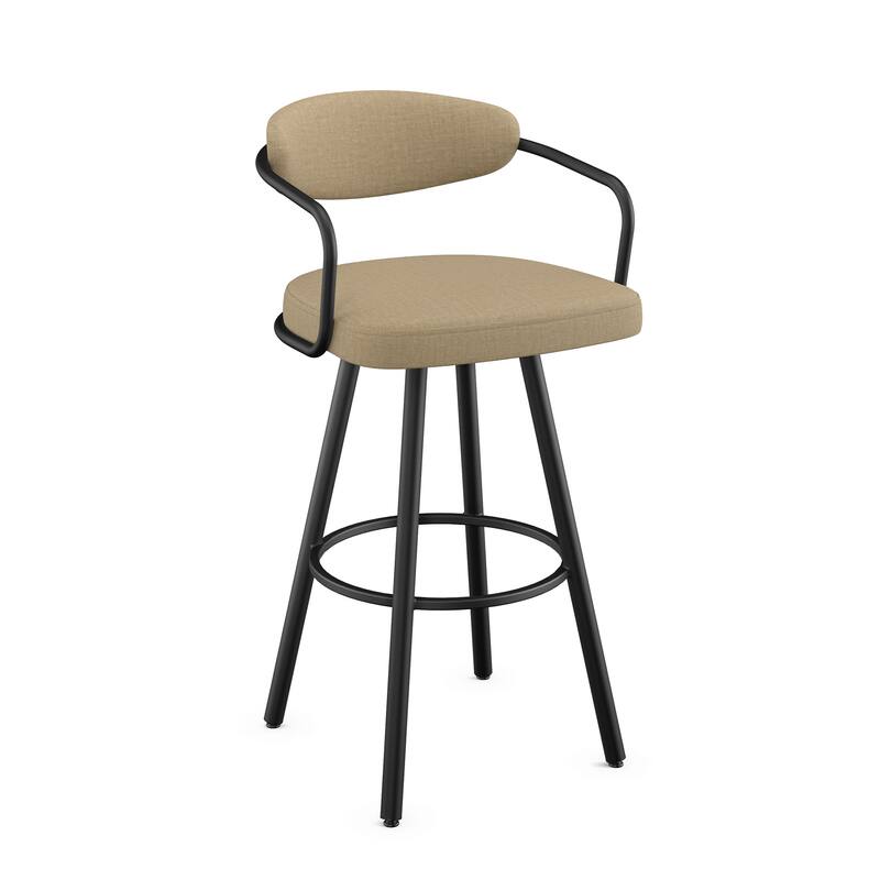 Amisco Ernesto Swivel Counter and Bar Stool with Arms - Light Brown Polyurethane / Black Metal - Counter Height