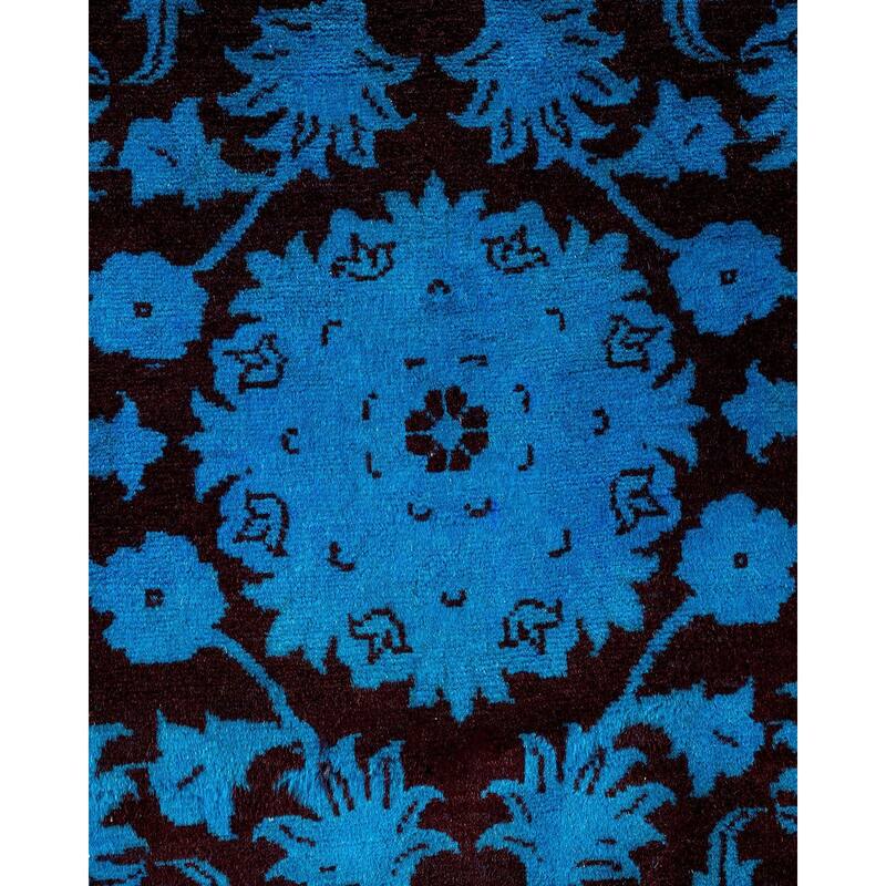 Overton Hand Knotted Wool Vintage Inspired Modern Contemporary Overdyed Blue Area Rug - 9' 1" x 12' 2"