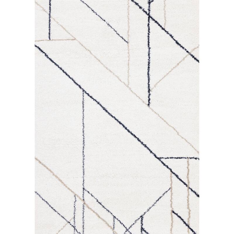 Shiloh Collection - White Blue Taupe Simple Super Soft Thick Area Rug