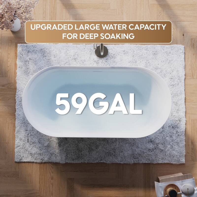 Glossy White Freestanding Soaking Bathtub, 100% Pure Virgin Acrylic with Drain And Overflow