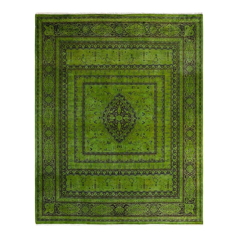 Overton Hand Knotted Wool Vintage Inspired Modern Contemporary Overdyed Green Area Rug - 8' 1" x 10' 2"