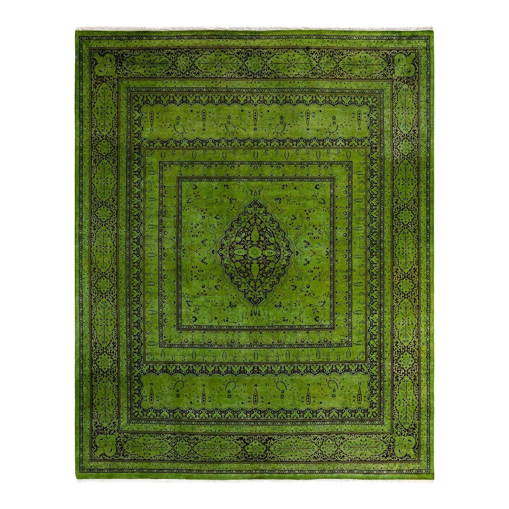 Overton Hand Knotted Wool Vintage Inspired Modern Contemporary Overdyed Green Area Rug - 8' 1" x 10' 2"