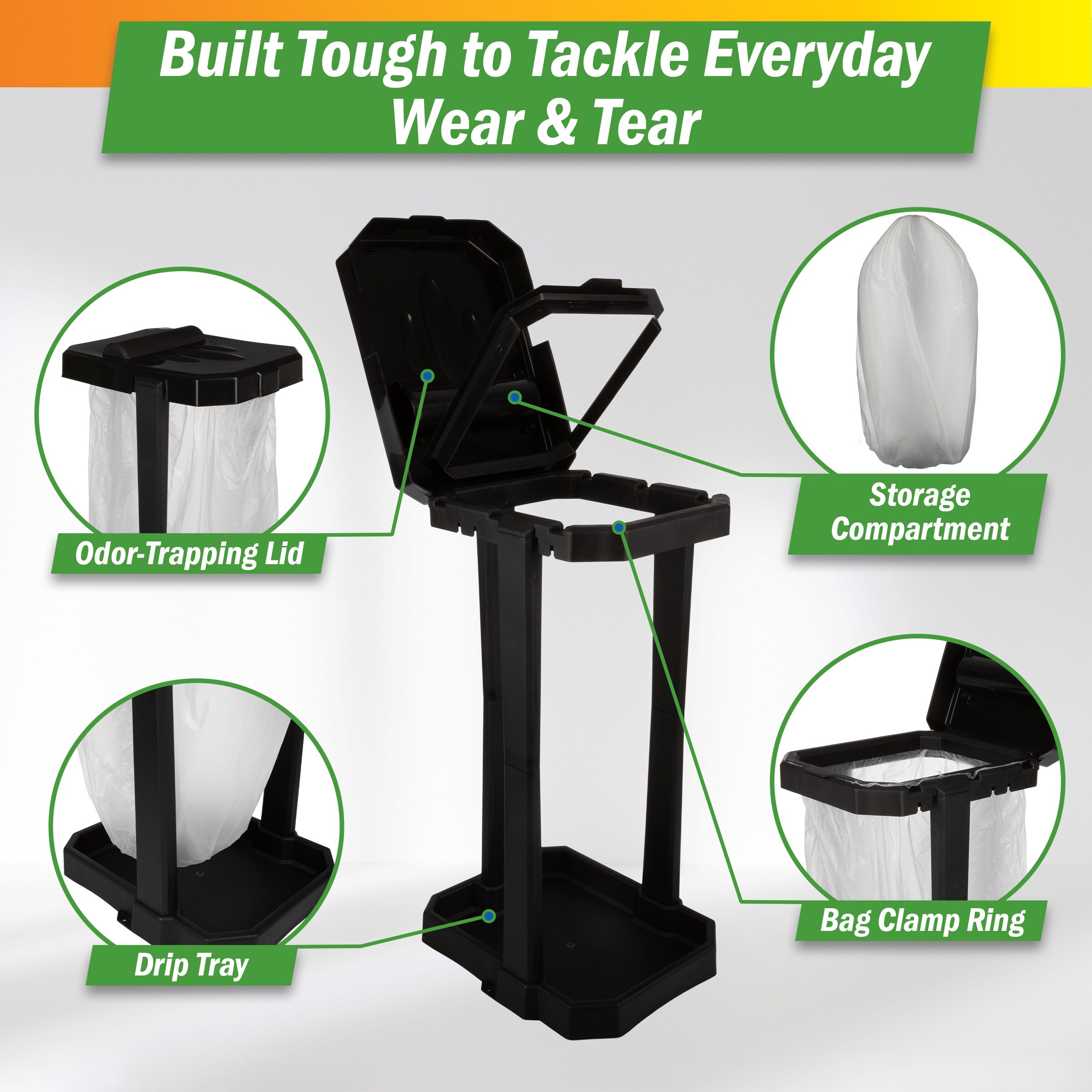 Wakeman Portable Trash Bag Holder Stand with Bags - Black - Bed