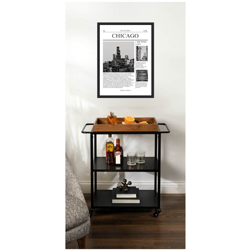 Kate and Laurel Chicago City Article by Megan Ryan Framed Canvas Wall Art Print
