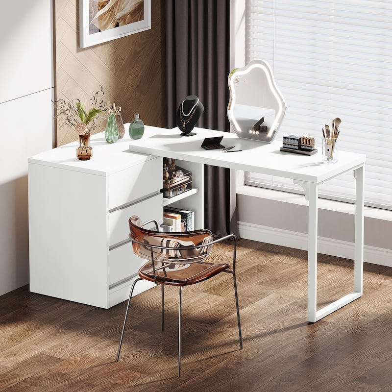 Stylish L-Shaped Vanity Desk, White Makeup Table