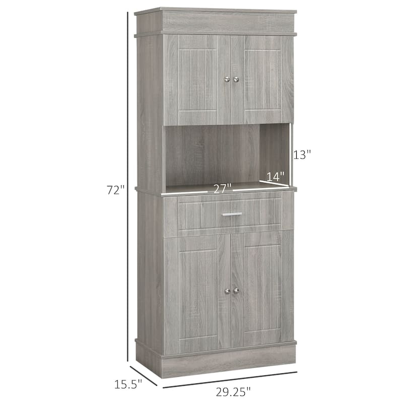 HOMCOM 72" Kitchen Buffet with Hutch, Freestanding Pantry Cupboard with Utility Drawer, 2 Door Cabinets and Countertop, Brown
