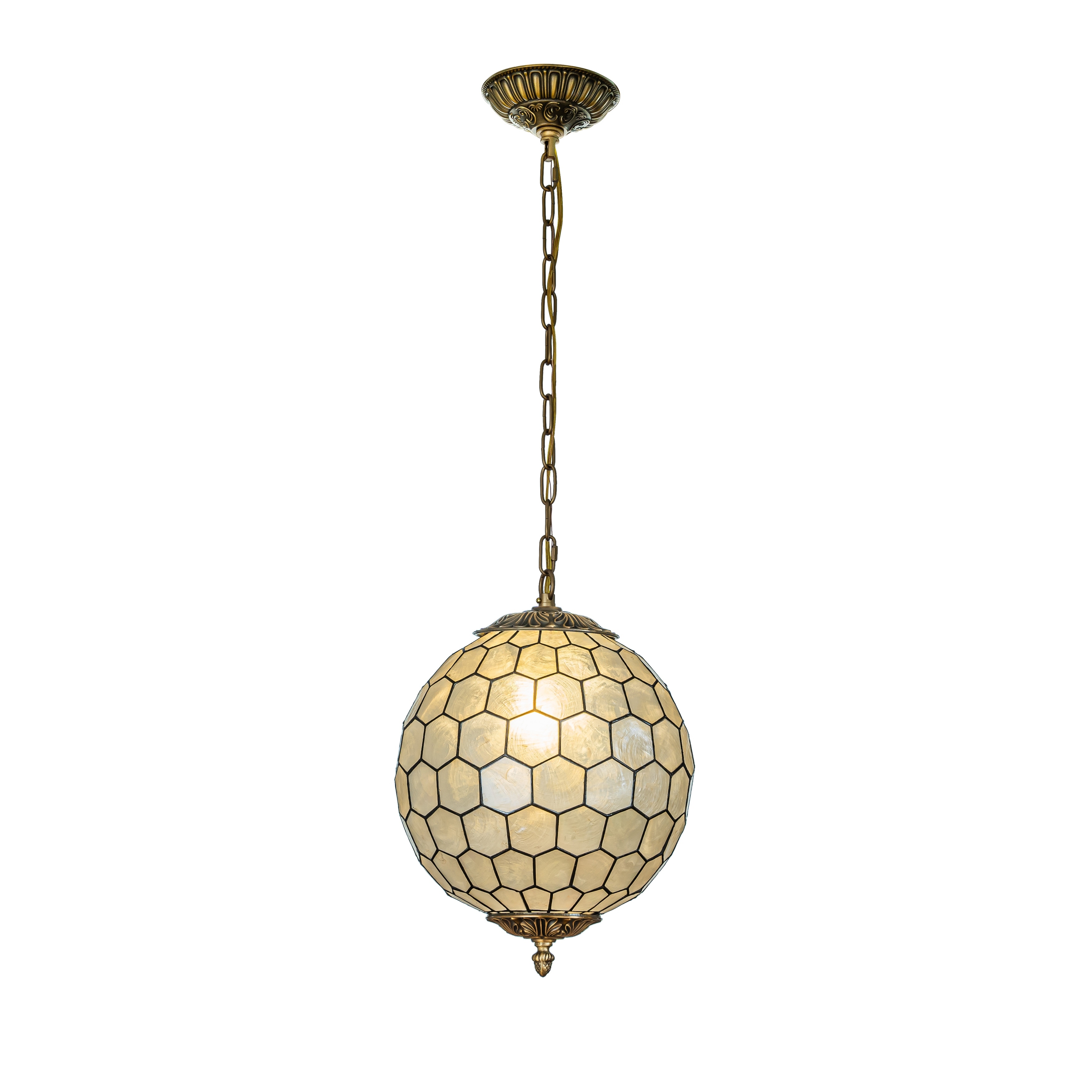 Vintage Capiz Shell Chandelier 12'' Antique Brass