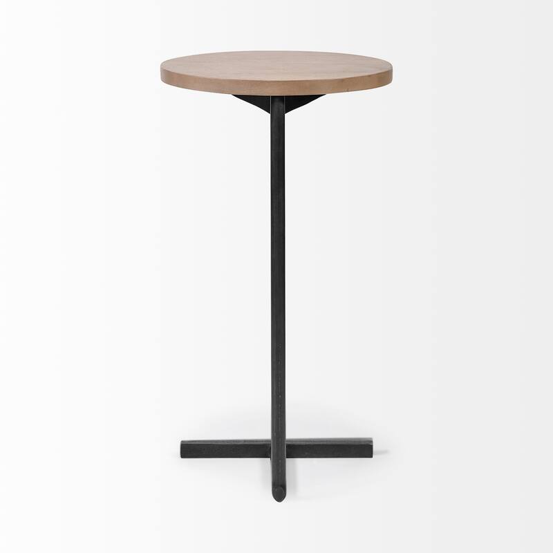 Ballatine I Light Brown Solid Wood Round Top W/ Black Metal Base Accent Table - 15.0L x 15.0W x 27.0H