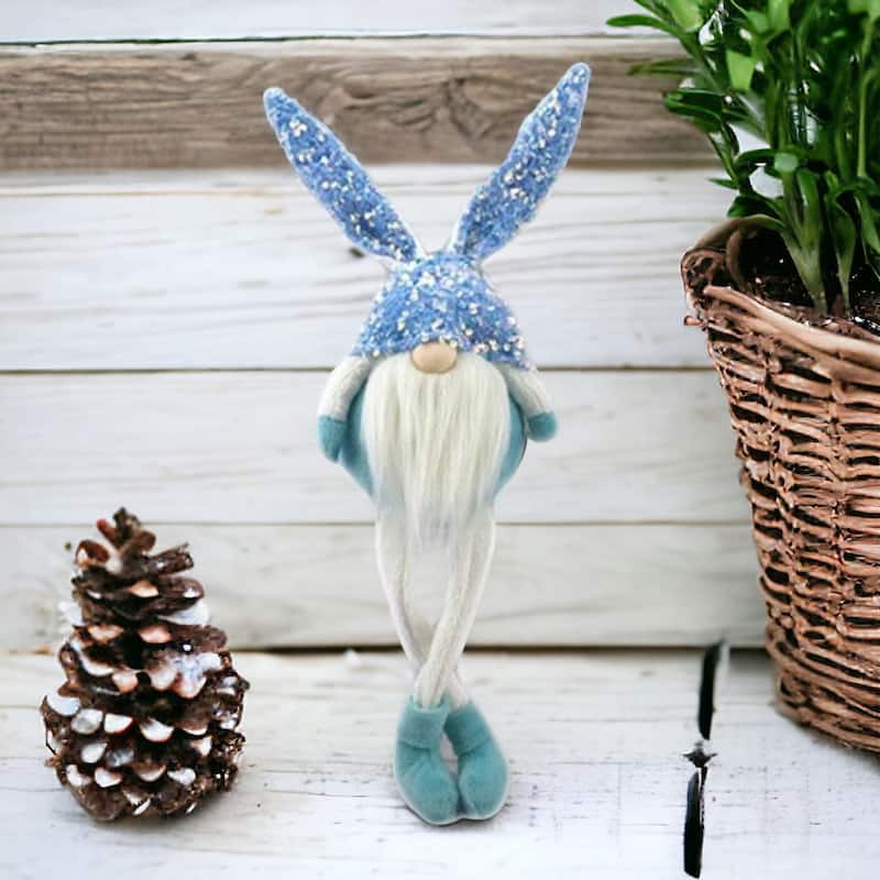 HomeRoots 20" Blue and White Fabric Bunny Rabbit Sitting Gnome - 4.5' X '20.1' X '5.9 - 4.5' X '20.1' X '5.9