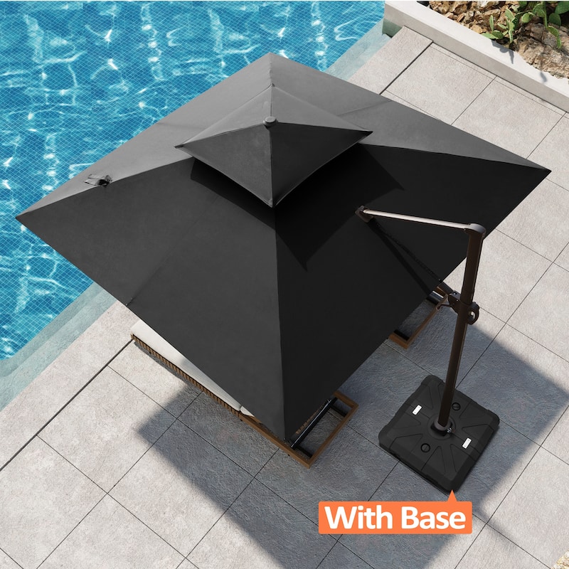 Pellebant 11 ft Patio Cantilever Offset Double Top Umbrella with Base - Black