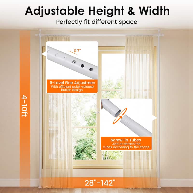 Gymax 4-10 ft (H) 28-142'' (W) Adjustable Floor to Ceiling Tension Rod