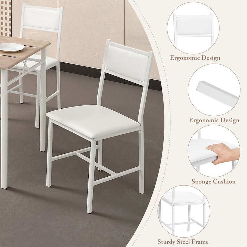 Javlergo 5-Piece White Frame Dining Set with Oak MDF Top PU Leather Chairs with Foam Padding Space Saving for Small Spaces