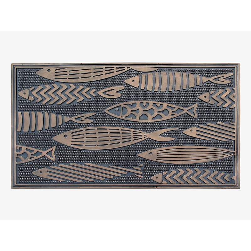 A1HC Rubber Pin Welcome Door Mats, Hand Finished, Non-Slip Backing Rubber, Heavy Duty Floormats - 18"X30" - Nautical Fish