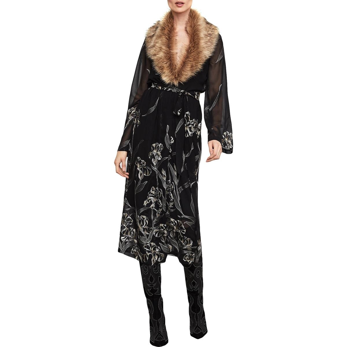bcbg embroidered velvet wrap skirt