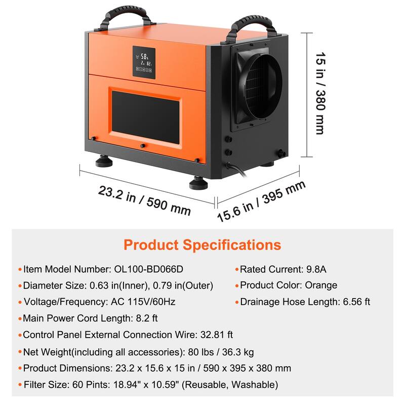 190 Pints Commercial Dehumidifier with Drain Hose for Crawl Spaces, Basements Warehouse & Job Sites - 190 Pints