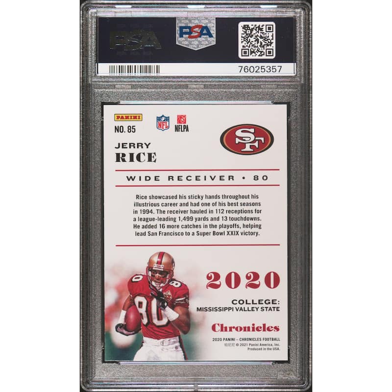 Jerry Rice 2020 Panini Chronicles Football Card #85 Graded PSA 10 - 8'6" x 11'6"