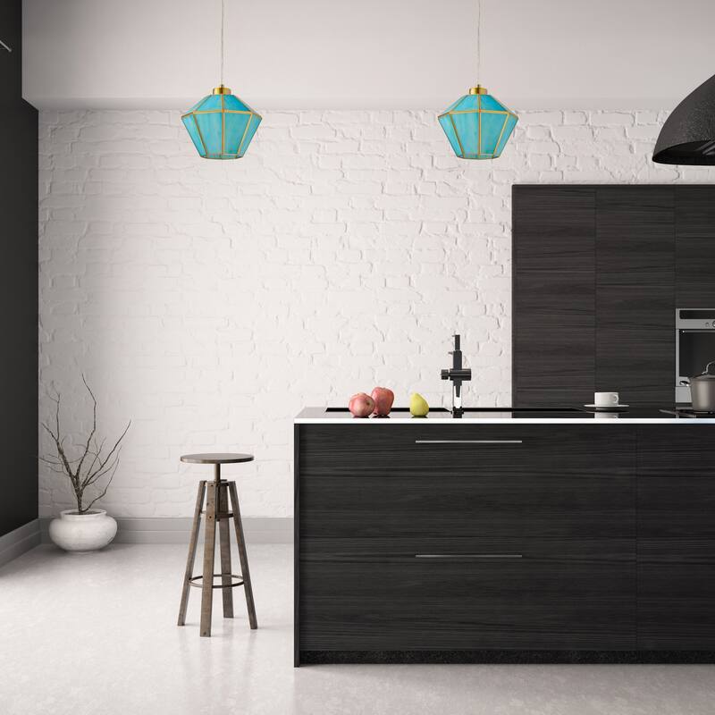 Margaux River of Goods Green Stained Glass and Metal 10-Inch Pendant Light with Adjustable Hanging Cord - 10" x 10" x 59"