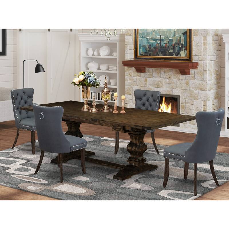 East West Furniture Kitchen Set Includes a Rectangle Dining Table and Upholstered Chairs, Jacobean (Pieces Options) - LADA5-07-T13