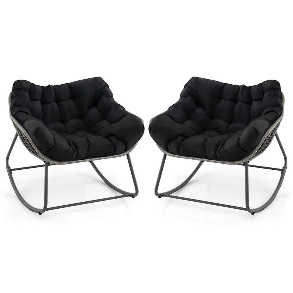 Costway 1/2 PCS Outdoor Rocking Chair Oversized Patio PE Wicker Egg
